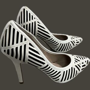 Black & White Milos Cutout Stiletto Pumps / Heels from Neiman Marcus